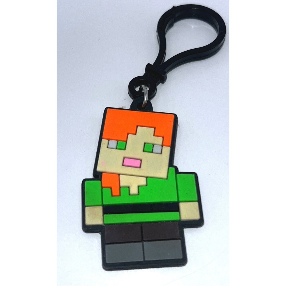 Minecraft Alex Rubber Keychain Bag Clip Green Orange Gamer Accessory OS